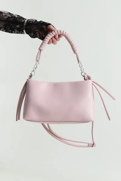 Pembe Kırışık Dokulu Mıknatıs Kapaklı Kadın Kol ve Omuz Çantası 458592