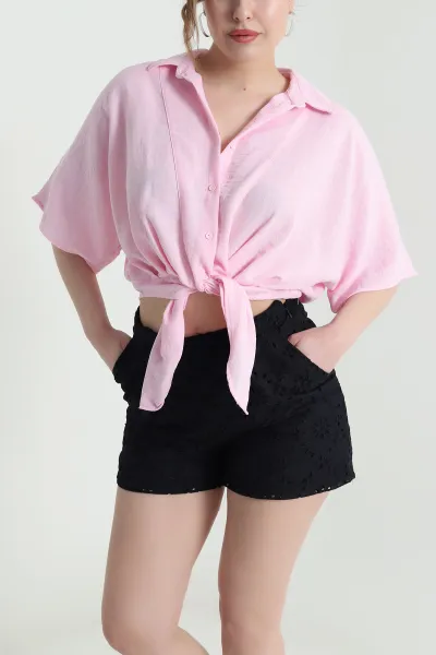 Pembe Kısa Kol Aerobiin Kadın Gömlek 459520