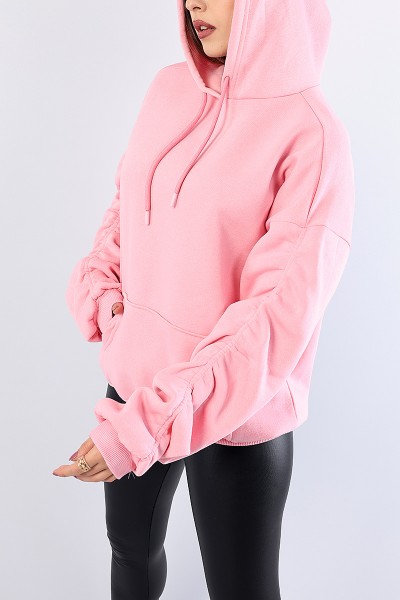 Pembe Kolları Büzgülü Şardonlu Bayan Sweat 76161
