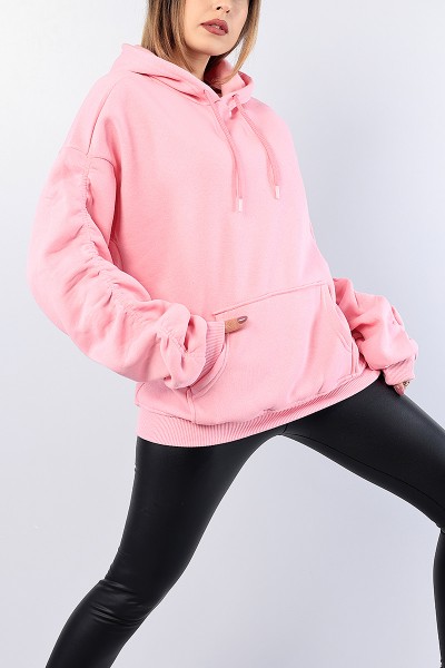 Pembe Kolları Büzgülü Şardonlu Bayan Sweat 76161