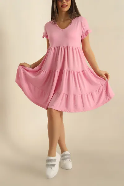 Pembe Kolları Fırfırlı Modal Elbise 268080