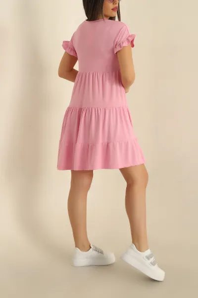 Pembe Kolları Fırfırlı Modal Elbise 268080