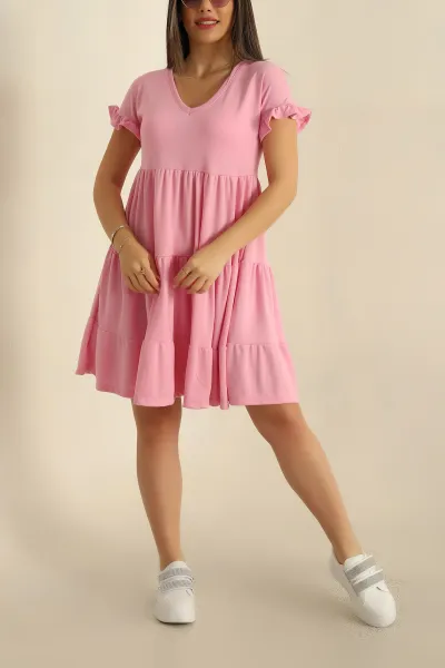 Pembe Kolları Fırfırlı Modal Elbise 268080