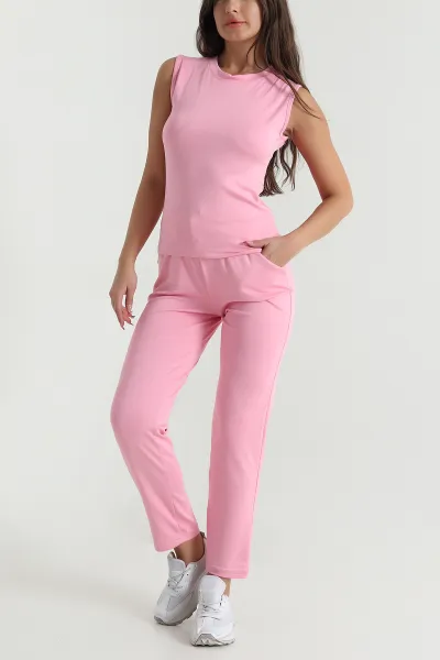 Pembe Kolsuz Bisiklet Yaka Modal Kadın İkili Takım 479525