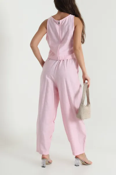 Pembe Kolsuz Flam Keten Kadın İkili Takım 469607