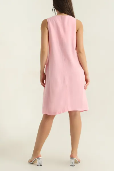 Pembe Kolsuz Keten Kadın Elbise 375487
