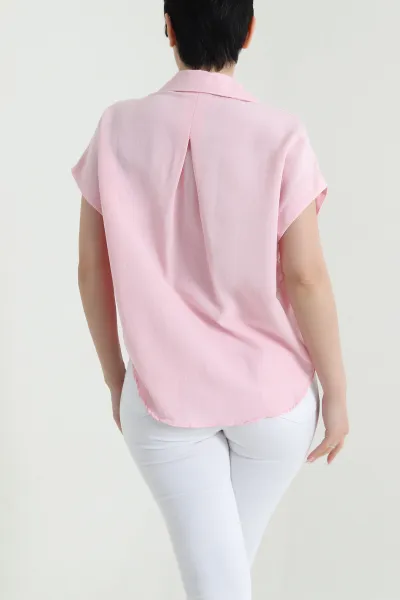 Pembe Kolsuz Keten Kadın Gömlek 462337