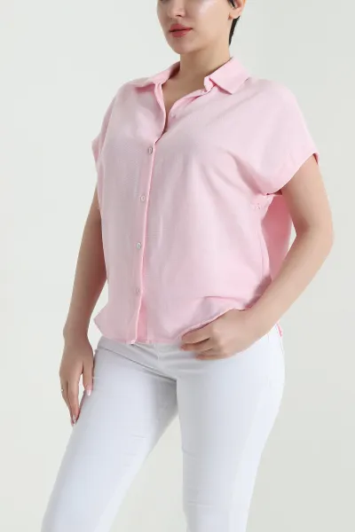 Pembe Kolsuz Keten Kadın Gömlek 462337