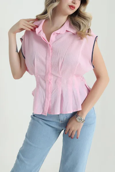 Pembe Kolsuz Keten Kadın Gömlek 471726