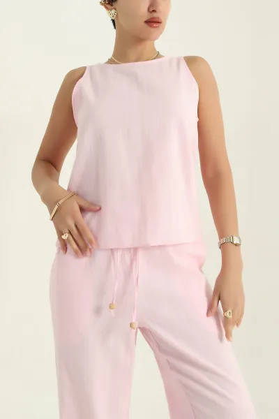 Pembe Kolsuz Keten Kadın İkili Takım 372416