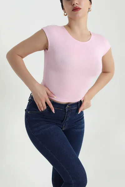 Pembe Kolsuz Likralı Viskon Kadın Badi 468528