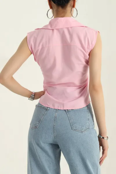 Pembe Kolsuz Poplin Kadın Gömlek 372053