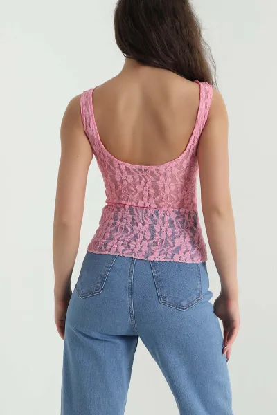 Pembe Kolsuz Tül Kadın Bluz 461803