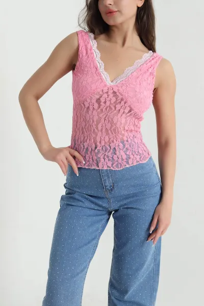 Pembe Kolsuz Tül Kadın Bluz 461803