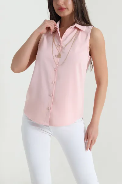 Pembe Kolye Detay Düğmeli Jessica Kadın Bluz 459480