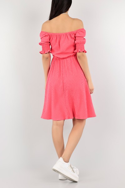 Pembe Krinkıl Kumaş Büzgülü Elbise 106626