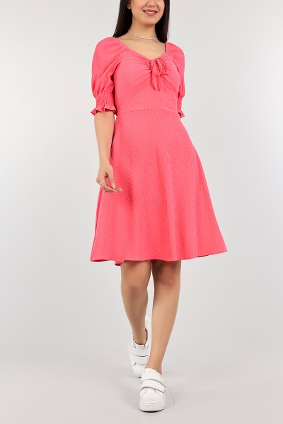 Pembe Krinkıl Kumaş Büzgülü Elbise 106626