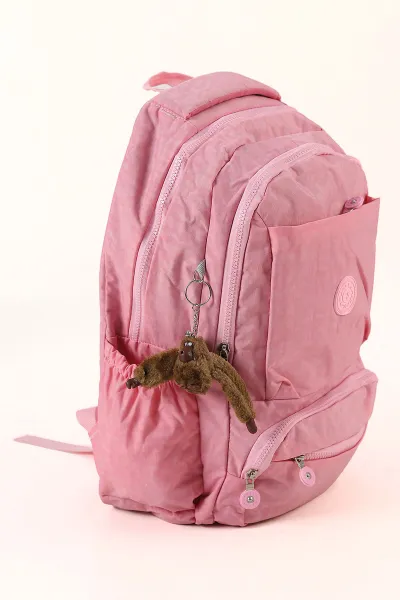 Pembe Krinkıl Kumaş Maymuncuklu Bol Gözlü Sırt Çantası 484247
