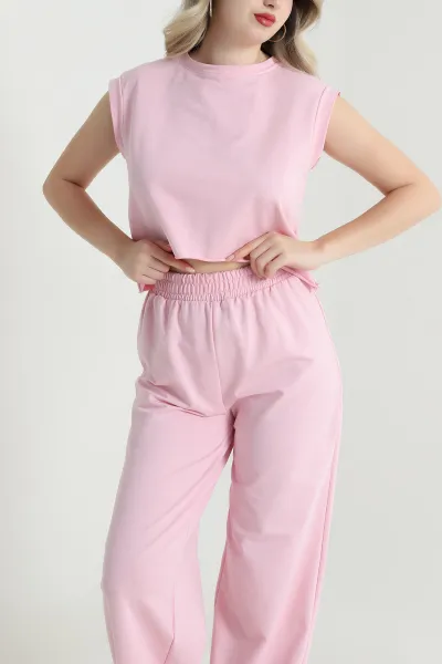 Pembe Kristal Bel Lastikli Kadın İkili Takım 465944