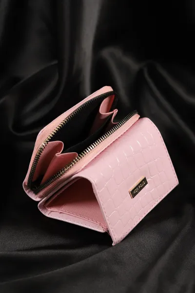 Pembe Kroko Desen Fermuarlı Cüzdan 250313
