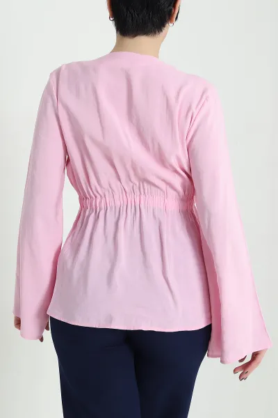 Pembe Kruvaze Yaka Modal Cupra Kadın Bluz 456378