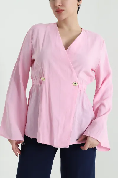Pembe Kruvaze Yaka Modal Cupra Kadın Bluz 456378