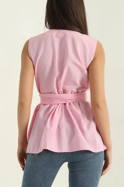 Pembe Kruvaze Yaka Poplin Bluz 368090