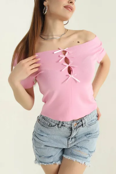 Pembe Kurdela Tasarım Bluz 357411