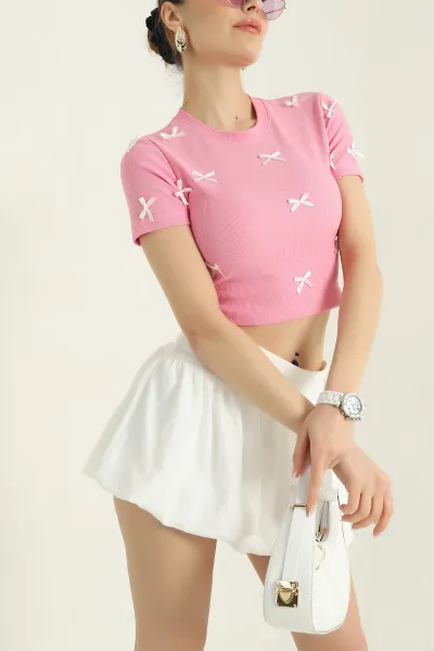 Pembe Kurdela Tasarım Ottoman Kumaş Bluz 353832