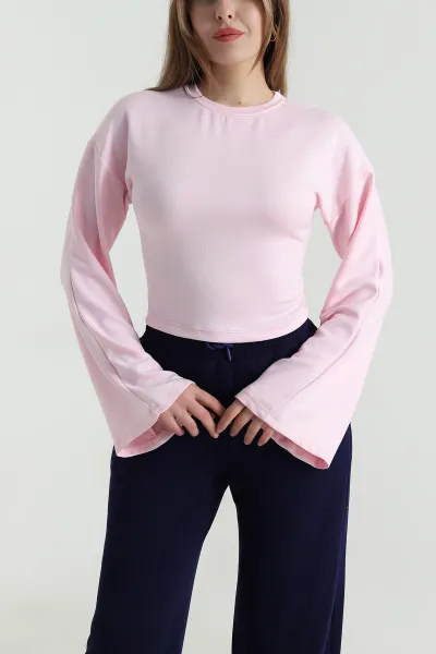 Pembe Kuş Gözü Bağcıklı Modal Kadın Bluz 494842