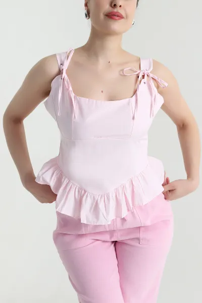 Pembe Kuş Gözü Detay Poplin Kadın Bluz 470558