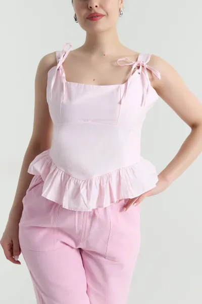 Pembe Kuş Gözü Detay Poplin Kadın Bluz 470558