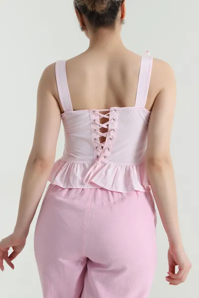Pembe Kuş Gözü Detay Poplin Kadın Bluz 470558