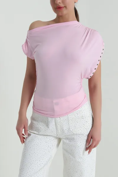 Pembe Kuş Gözü Detay Sandy Kadın Bluz 458596