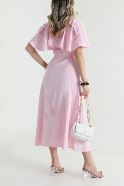 Pembe Kuşaklı Modal Kadın Elbise 484085