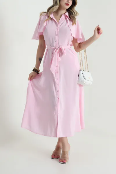 Pembe Kuşaklı Modal Kadın Elbise 484085