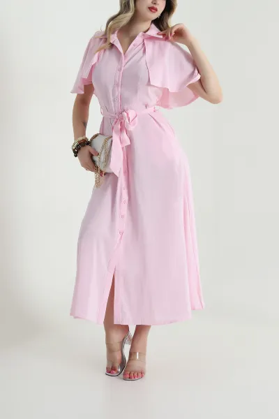 Pembe Kuşaklı Modal Kadın Elbise 484085