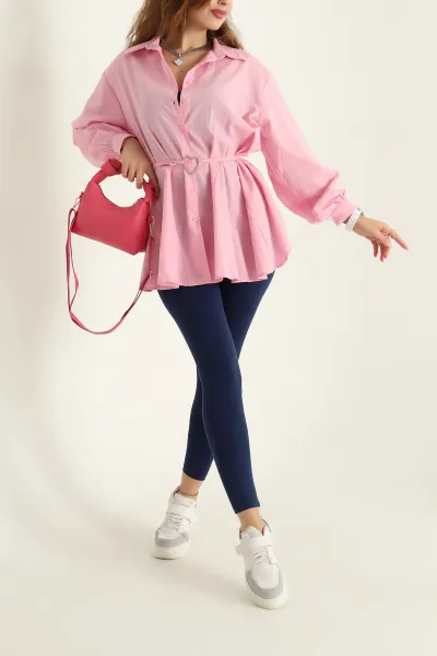 Pembe Kuşaklı Terikoton Gömlek Tunik 288657