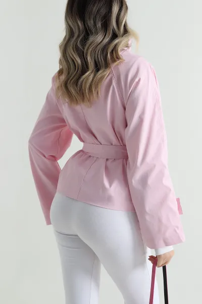 Pembe Kuşaklı Yeni Sezon Kadın Trençkot 496452