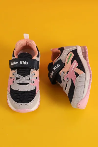 Pembe Lacivert  (26-30 Patik) Işıklı Cırtlı File Kız Çocuk Spor Ayakkabı 355378