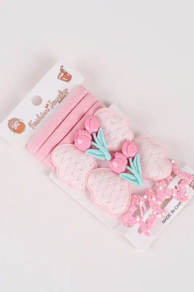 Pembe Lale Figürlü Çoklu Çocuk  Toka Seti 474094