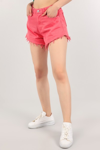 Pembe Lazer Kesim Bayan Kot Şort 111246