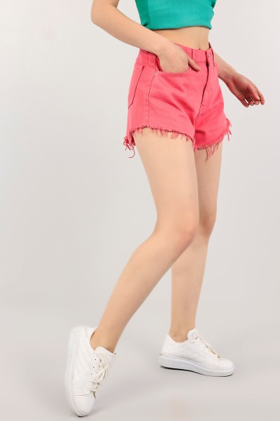 Pembe Lazer Kesim Bayan Kot Şort 111246