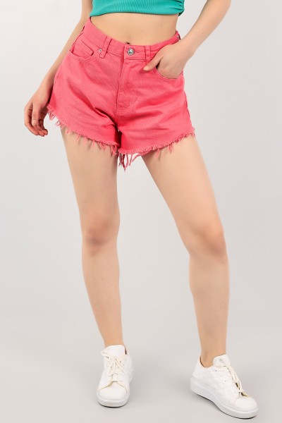 Pembe Lazer Kesim Bayan Kot Şort 111246