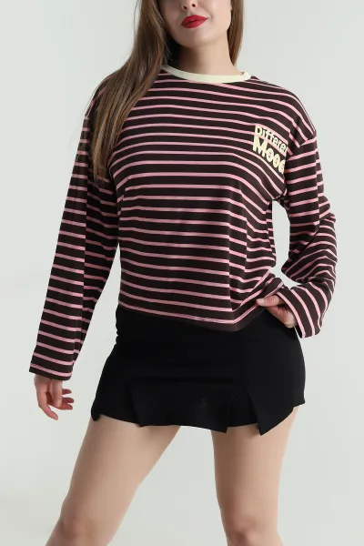 Pembe Likralı Baskılı Kadın Sweat 494457