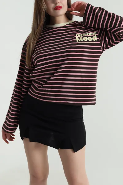 Pembe Likralı Baskılı Kadın Sweat 494457