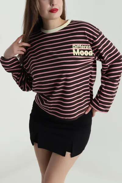 Pembe Likralı Baskılı Kadın Sweat 494457