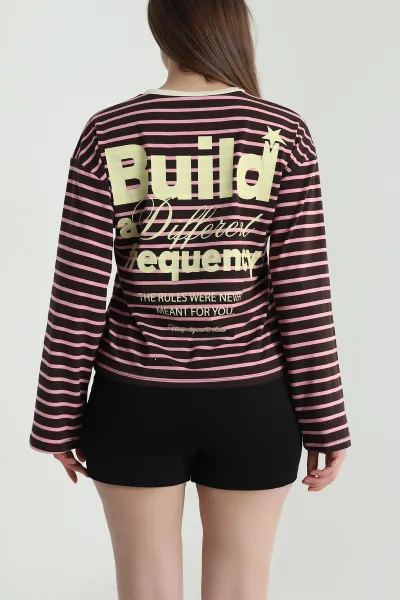 Pembe Likralı Baskılı Kadın Sweat 494457