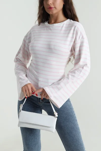 Pembe Likralı Bisiklet Yaka Kadın Sweat 491724
