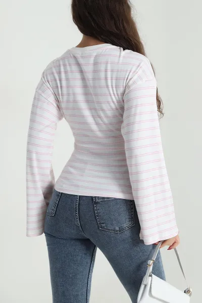 Pembe Likralı Bisiklet Yaka Kadın Sweat 491724